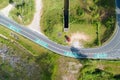 Aerial view top down photo from flying drone of asphalt road and bicycle lane