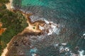 Aerial View Top Down Seashore Rocky Dramatic Cliff of Sri Lanka Island Royalty Free Stock Photo