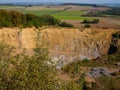Aerial view of the top of the hill Rother Kopf` over a quarry in Muellenborn, Eifel` Royalty Free Stock Photo