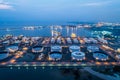 Aerial view or top view night light oil terminal is industrial facility for storage of oil and petrochemical. oil manufacturing Royalty Free Stock Photo