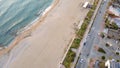 Aerial view from the top at the road, sand and the sea at Alanya