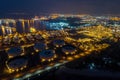 Aerial view or top view night light oil terminal is industrial facility for storage of oil and petrochemical. Royalty Free Stock Photo
