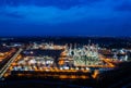 Aerial view or top view night light oil terminal is industrial facility for storage of oil and petrochemical. oil manufacturing Royalty Free Stock Photo