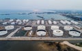 Aerial view or top view oil terminal is industrial facility for storage of oil and petrochemical. oil manufacturing products ready Royalty Free Stock Photo