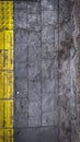 Aerial view and top view of pedestrian with dirty yellow block for blind person
