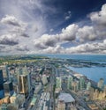 Aerial view of Toronto city skyline at dusk. Sunset sky colors Royalty Free Stock Photo
