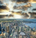 Aerial view of Toronto city skyline at dusk. Sunset sky colors Royalty Free Stock Photo