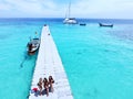 Aerial view of tourist lady at beach