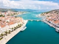 Aerial view of touristic old Trogir, historic town on a small island and harbour on the Adriatic coast in Split-Dalmatia, Croatia. Royalty Free Stock Photo