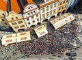 Aerial view of tourists watching Astronomical Clock (Orloj) in the Old Town of Prague.