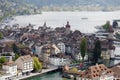 Aerial view towards Lucerne`s old town Royalty Free Stock Photo