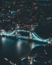 Aerial view of Tower Bridge over River Thames at night Royalty Free Stock Photo