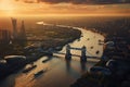 Aerial view of Tower Bridge and River Thames at sunset, London, UK, Aerial view of London and the River Thames, AI Generated Royalty Free Stock Photo