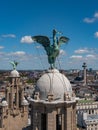 Aerial view of the tower of Liver building with the statue of the liver bird Royalty Free Stock Photo