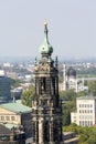 Aerial view of tower of 18th century baroque Dresden Cathedral, Dresden, Germany Royalty Free Stock Photo