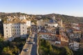 aerial view of the town of Ariccia on the Roman castles with the homonymous bridge Royalty Free Stock Photo