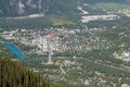 Aerial view of Town of Banff in summer time. Banff National Park