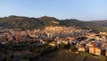 Aerial view of the town of Bosa, its Malaspina castle in the background with the Temo river on the island of Sardinia in Italy Royalty Free Stock Photo