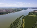 Aerial view of town of Calafat at the coast of Danube river, Romania Royalty Free Stock Photo