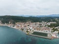 Aerial view of the town of Gythio on the east coast of the Mani Peninsula in the Peloponnese, Greece Royalty Free Stock Photo