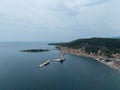 Aerial view of the town of Gythio on the east coast of the Mani Peninsula in the Peloponnese, Greece Royalty Free Stock Photo