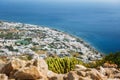 Aerial view of the town of Kamari, and beach, Santorini island,  Greece Royalty Free Stock Photo