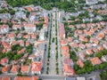 Aerial view of the town of Karnobat, eastern Bulgaria.