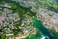 Aerial view of the town Le Moule, East coast, Grande-Terre, Guadeloupe, Caribbean Royalty Free Stock Photo