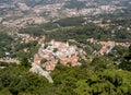 National Palace in the town of Sintra taken from Castle of the Moors