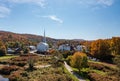 Aerial view of the town of Stowe in the fall Royalty Free Stock Photo