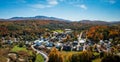 Aerial view of the town of Stowe in the fall Royalty Free Stock Photo