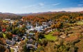 Aerial view of the town of Stowe in the fall Royalty Free Stock Photo