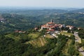 Aerial view and townscape of Smartno, beautiful medieval village on top of a hill in the Brda region of Slovenia