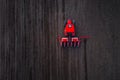 Aerial view of tractors working on the harvest field Royalty Free Stock Photo