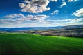 Aerial view of tractors working on the harvest field Royalty Free Stock Photo