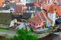 Aerial view of the traditional colorful houses of Cesky Krumlov and Vltava river, in Czech Republic Royalty Free Stock Photo