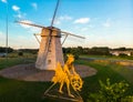 Aerial view traditional lithuanian old wooden XIX century horizontal windmill in open air museum in Siauliai city