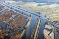 Aerial view traditional windmills Kinderdijk, famous landscape The Netherlands Royalty Free Stock Photo