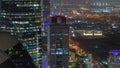 Aerial view of traffic on Al Saada street in financial district night timelapse in Dubai, UAE. Royalty Free Stock Photo