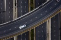 Aerial view traffic car transportation freeway motorway and ring road at evening Royalty Free Stock Photo