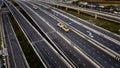 Aerial view traffic car transportation freeway motorway and ring road at evening Royalty Free Stock Photo