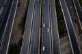 Aerial view traffic car transportation freeway motorway and ring road at evening Royalty Free Stock Photo