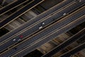 Aerial view traffic car transportation freeway motorway and ring road at evening Royalty Free Stock Photo