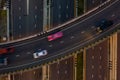Aerial view traffic car transportation freeway motorway and ring road at twilight Royalty Free Stock Photo