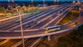 Aerial view traffic car transportation freeway motorway and ring road at twilight Royalty Free Stock Photo