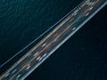 Aerial view of cars driving over a bridge in Istanbul, Marmara, Turkey