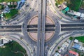 Aerial view of traffic intersection city road look down