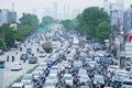 Aerial view of traffic jam with crowded vehicles