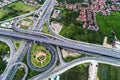 Aerial view traffic main city road with vehicle