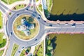Aerial view of a traffic roundabout in GorzÃÂ³w Wielkopolski town city at river Warta in Poland Royalty Free Stock Photo